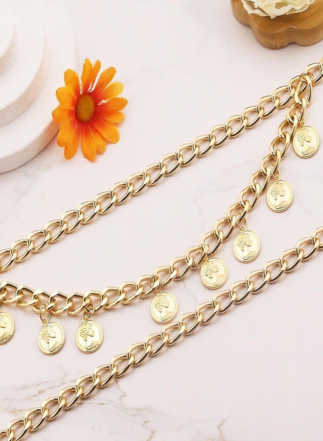Xeyau Pirate Waist Chain Gold Chain Belt for Dress Women Renaissance Costume Halloween Jewelry Coin Pearl Sunflower Waist Chain Beach Belly Body Chains Gold Pirate Accessories Fashion Waist (C-Gold-43.3inch-Middle) - Image 5